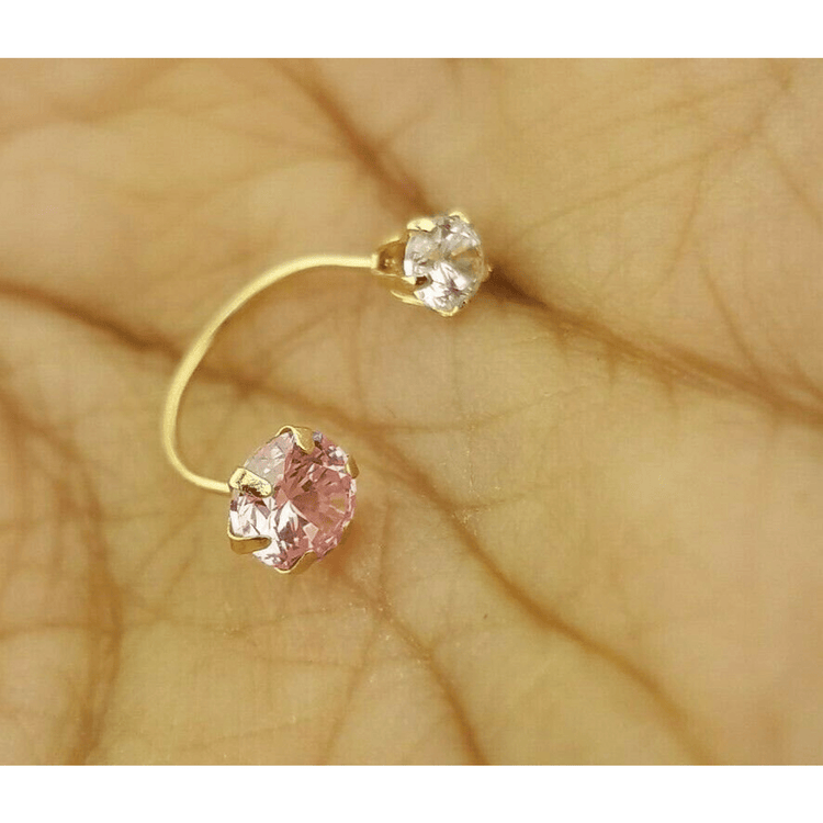 Small Pink Sapphire 0.10 CT Belly Navel Ring Body Piercing Jewelry 14k Yellow Gold Cubic Zirconia