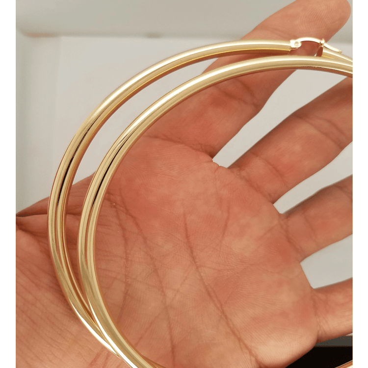 14k Yellow Gold 4MM Round Hollow Extra Large Hoop Earrings Snap Closure 4 Inches 10.3 Grams