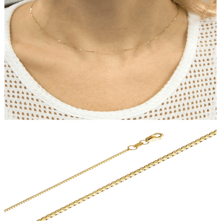 14k Yellow Gold 0.8mm Thick Box Necklace 24" Long for Men and Women