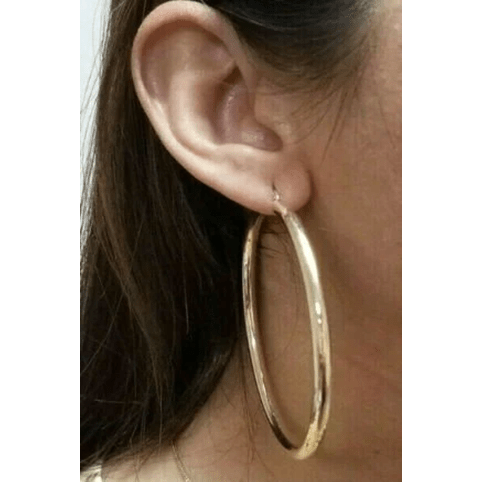 14k Yellow Gold 4MM Round Hollow  Large Hoop Earrings Snap Closure 2.7 Inches 7.4 Grams