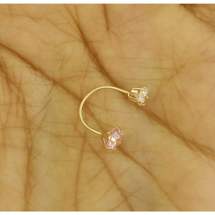 Small Pink Sapphire 0.10 CT Belly Navel Ring Body Piercing Jewelry 14k Yellow Gold Cubic Zirconia