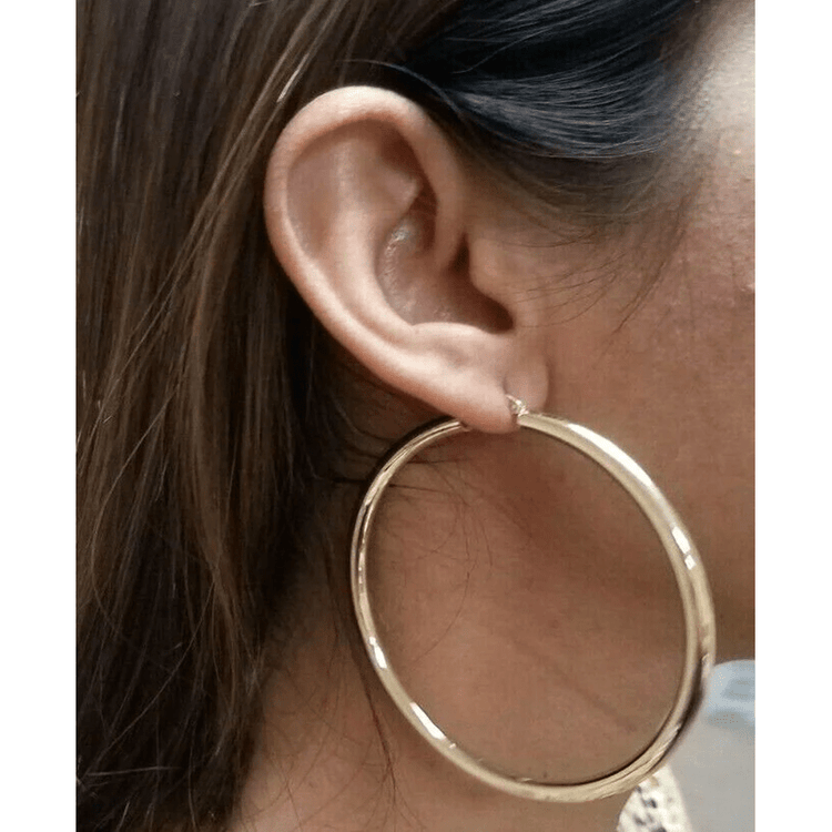 14k Yellow Gold 4MM Round Hollow  Large Hoop Earrings Snap Closure 2.7 Inches 7.4 Grams