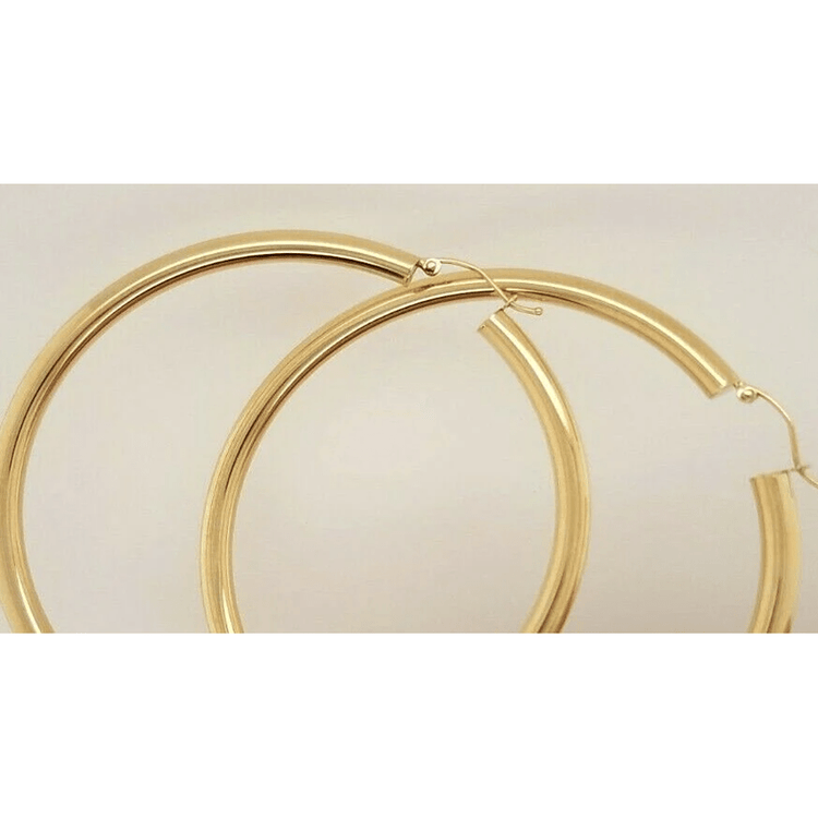 14k Yellow Gold 4MM Round Hollow  Large Hoop Earrings Snap Closure 2.7 Inches 7.4 Grams