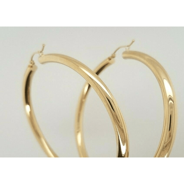 14k Yellow Gold 4MM Round Hollow Large Hoop Earrings Snap Closure 2.5 Inches 6 Grams