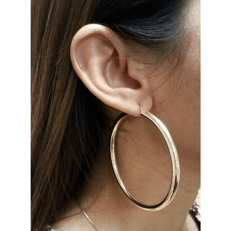 14k Yellow Gold 4MM Round Hollow Large Hoop Earrings Snap Closure 2.5 Inches 6 Grams