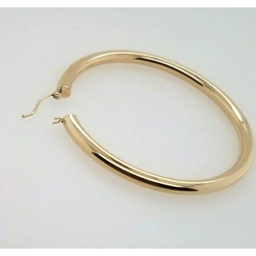 14k Yellow Gold 4MM Round Hollow Hoop Earrings Snap Closure 2 Inches 5.6 Grams