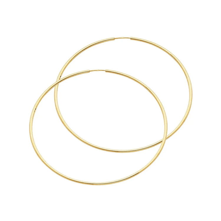 14k Yellow Gold 1.5MM Large Classic Endless Hoop Earrings 1.8 Inches 47MM