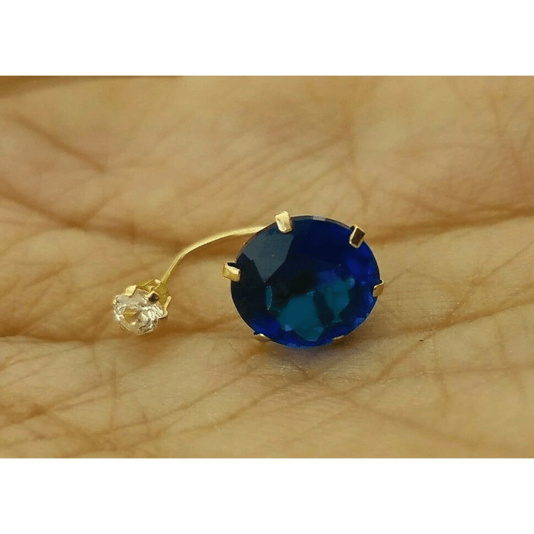 Blue Sapphire 0.10 CT Belly Navel Ring Body Piercing Jewelry 14k Yellow Gold Cubic Zirconia