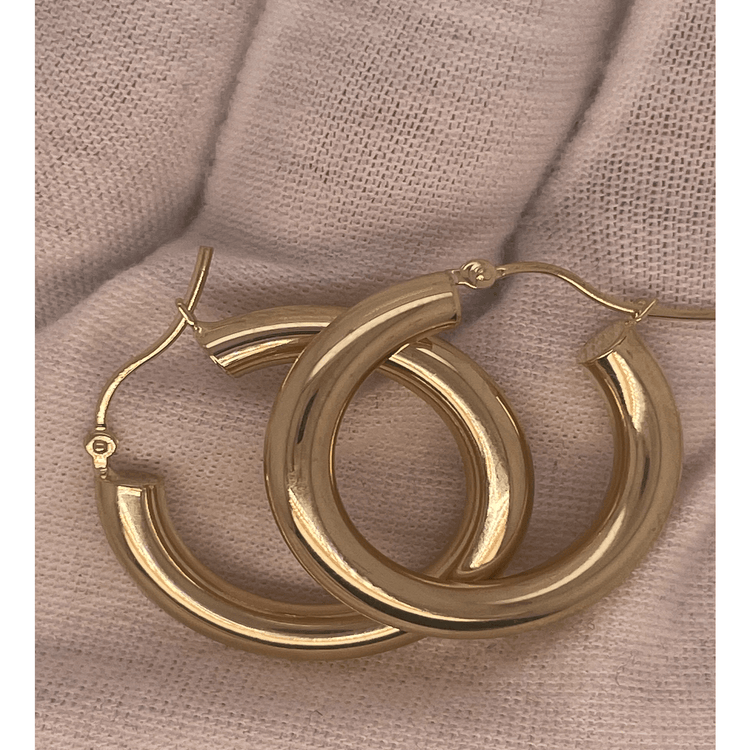 14k Yellow Gold 4MM Round Hollow Small Hoop Earrings Snap Closure 1 Inches 3.4 Grams