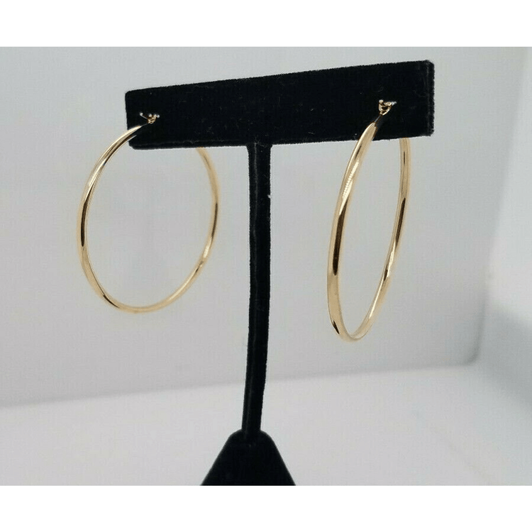 14K Yellow Gold 2MM Large Hoop Earrings Snap Closure 2.8 Grams 50MM