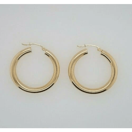 14k Yellow Gold 4MM Round Hollow Small Hoop Earrings Snap Closure 1 Inches 3.4 Grams