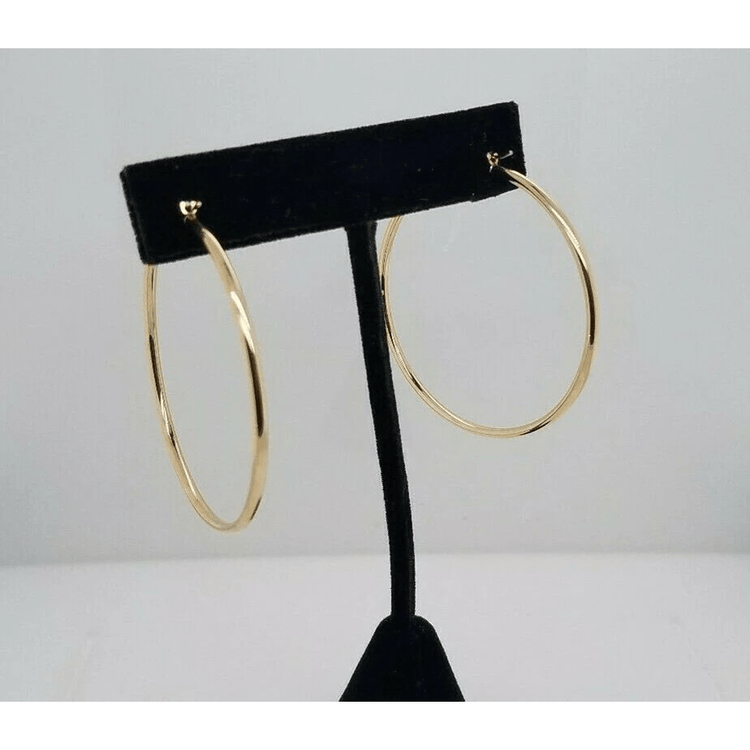 14K Yellow Gold 2MM Large Hoop Earrings Snap Closure 2.8 Grams 50MM