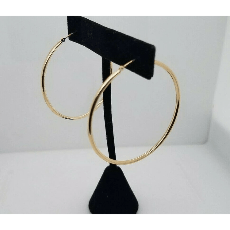 14K Yellow Gold 2MM Large Hoop Earrings Snap Closure 2.8 Grams 50MM