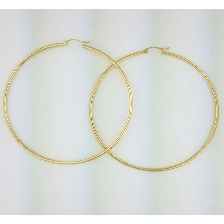 14k Yellow Gold 2MM Round Hollow Hoop Earrings Snap Closure 3 Inches 4 Grams