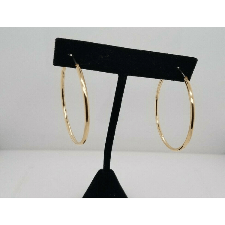 14K Yellow Gold 2MM Large Hoop Earrings Snap Closure 2.8 Grams 50MM