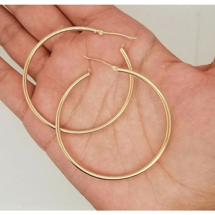 14K Yellow Gold 2MM Large Hoop Earrings Snap Closure 2.8 Grams 50MM