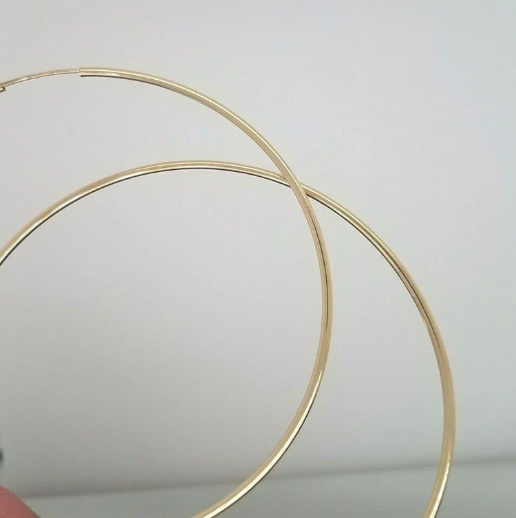 14k Yellow Gold1.5 MM Large Classic Endless Hoop Earrings 3 Inches 2.8 Grams