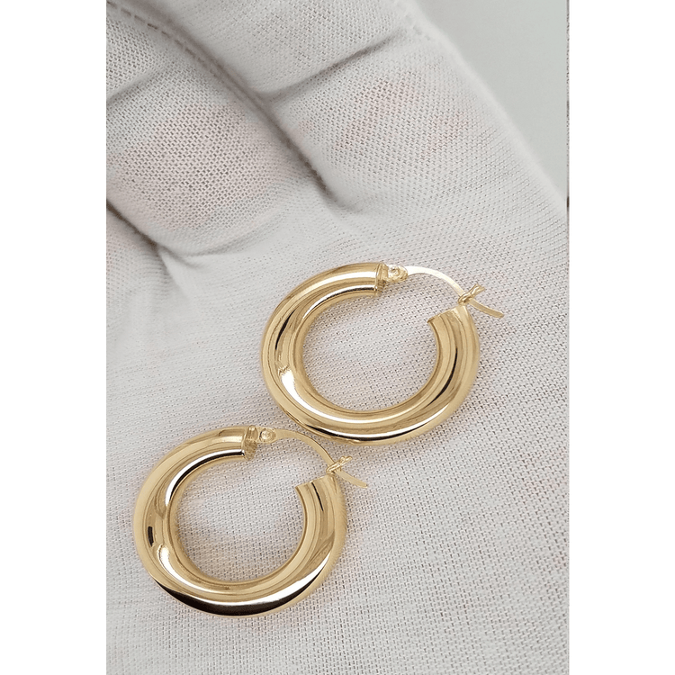 14k Yellow Gold 5MM Earrings Snap Closure Hoops 1 Inches 3.8 Grams