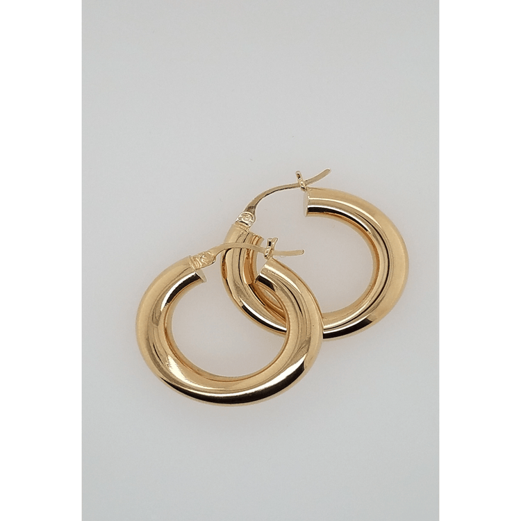 14k Yellow Gold 5MM Earrings Snap Closure Hoops 1 Inches 3.8 Grams