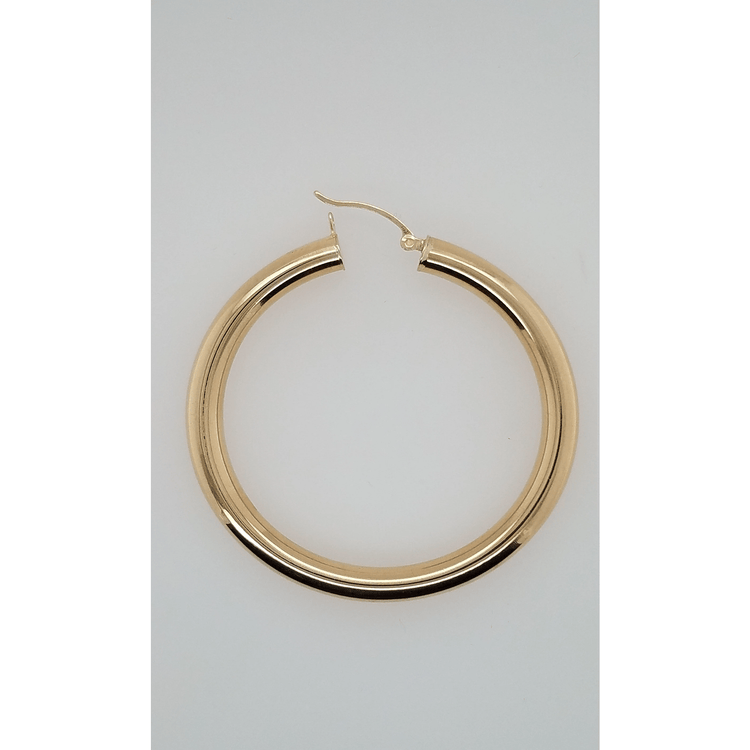 14k Yellow Gold 5MM Earrings Snap Closure Hoops 2 Inches 6 Grams