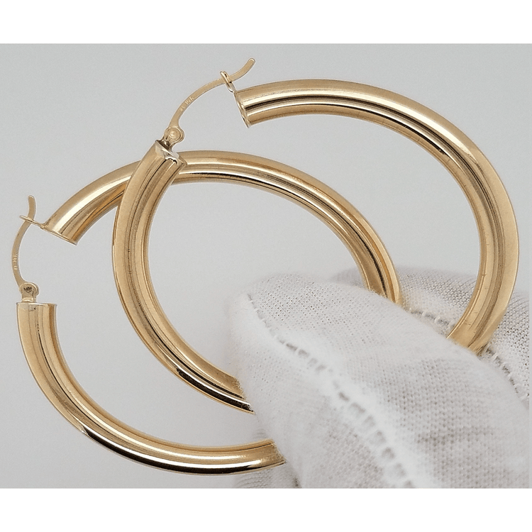 14k Yellow Gold 5MM Earrings Snap Closure Hoops 2 Inches 6 Grams