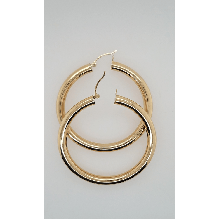 14k Yellow Gold 5MM Earrings Snap Closure Hoops 2 Inches 6 Grams