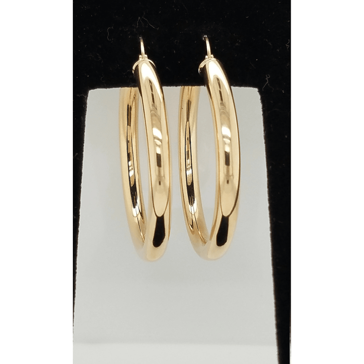 14k Yellow Gold 5MM Earrings Snap Closure Hoops 2 Inches 6 Grams