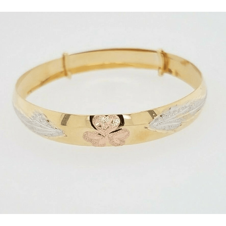 14K Yellow Gold Baby Bangle Bracelet 4" to 5.5" Adjustable Size 5 Grams Tri Color For Kids/Babies