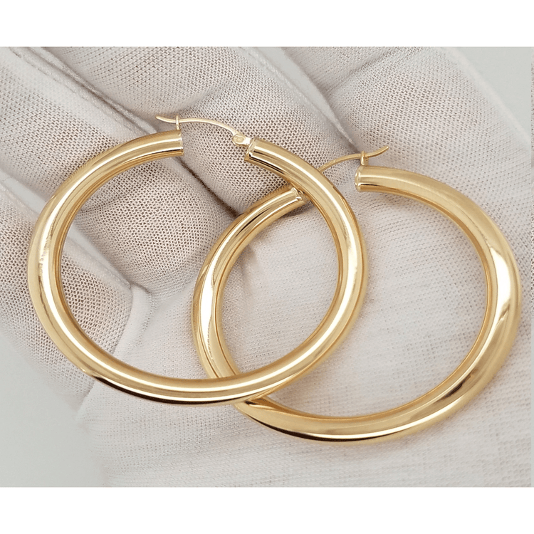 14k Yellow Gold 5MM Earrings Snap Closure Hoops 2 Inches 6 Grams