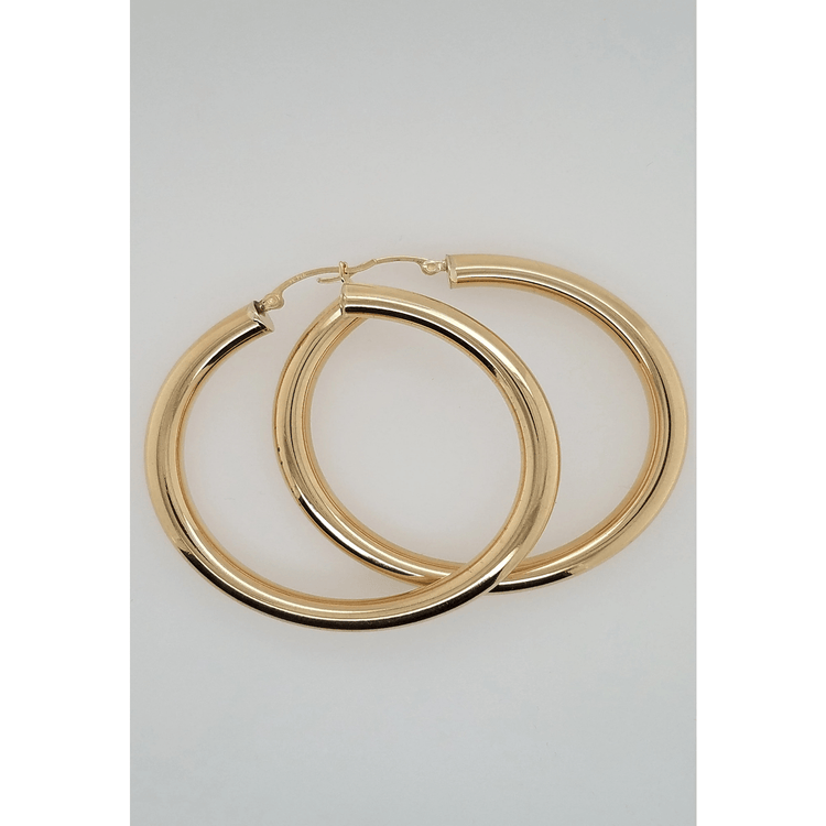 14k Yellow Gold 5MM Earrings Snap Closure Hoops 2 Inches 6 Grams