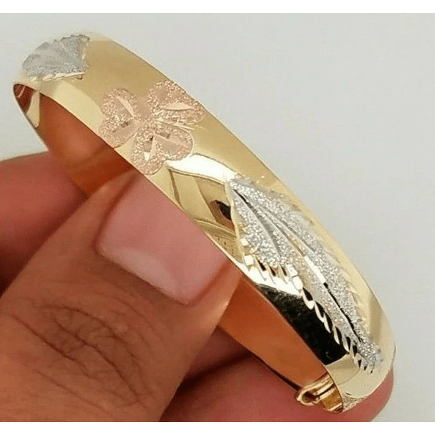 14K Yellow Gold Baby Bangle Bracelet 4" to 5.5" Adjustable Size 5 Grams Tri Color For Kids/Babies