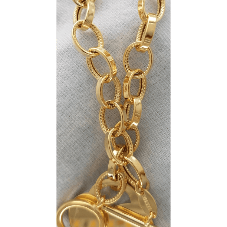 14k Solid Yellow Gold Heart Charm Tag Bracelet Rolo Oval Link Chain 7.5 Inches Womens