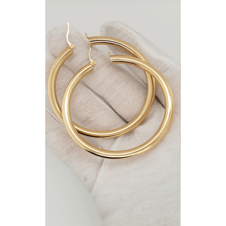 14k Yellow Gold 5MM Earrings Snap Closure Hoops 2.2 Inches 8 Grams