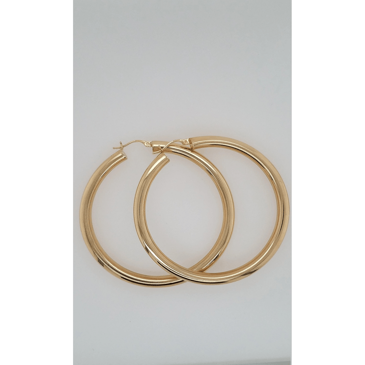 14k Yellow Gold 5MM Earrings Snap Closure Hoops 2.2 Inches 8 Grams