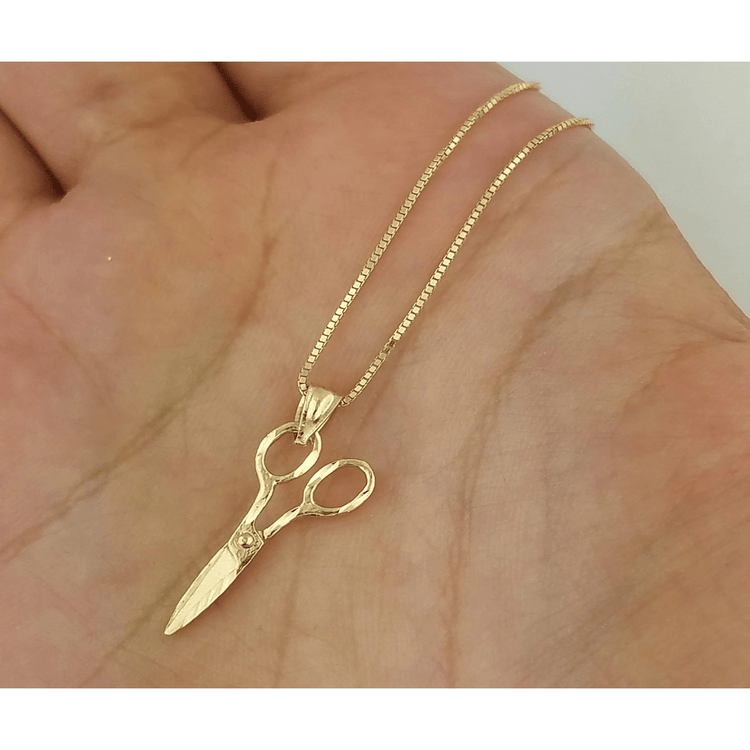 14K Solid Yellow Gold Scissors Pendant Hairstylist Small Charm