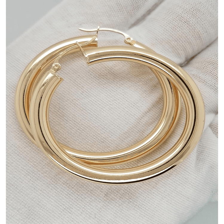 14k Yellow Gold 5MM Earrings Snap Closure Hoops 1.7 Inches 5.4 Grams