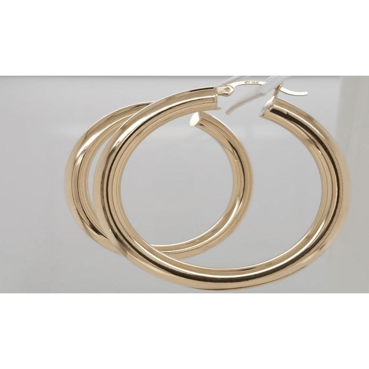 14k Yellow Gold 5MM Earrings Snap Closure Hoops 1.7 Inches 5.4 Grams