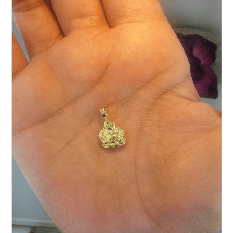 14K Yellow Gold Small 3D Buddha Lucky Charm Pendant for Men and Women