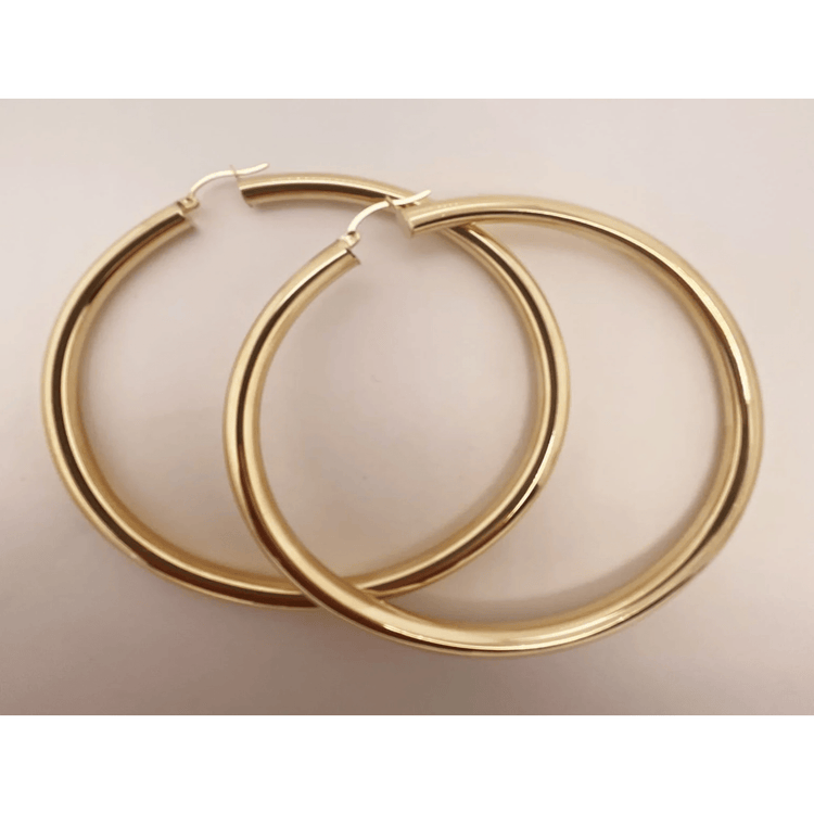 14k Yellow Gold 5MM Earrings Snap Closure Large Hoops 3 Inches 9.3 Grams