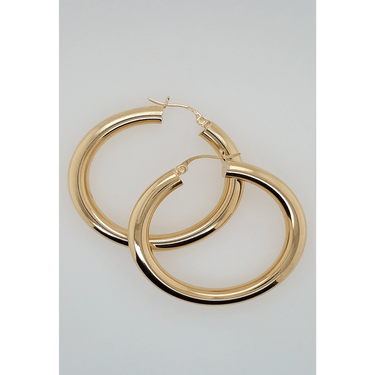 14k Yellow Gold 5MM Earrings Snap Closure Hoops 1.5 Inches 4.6 Grams