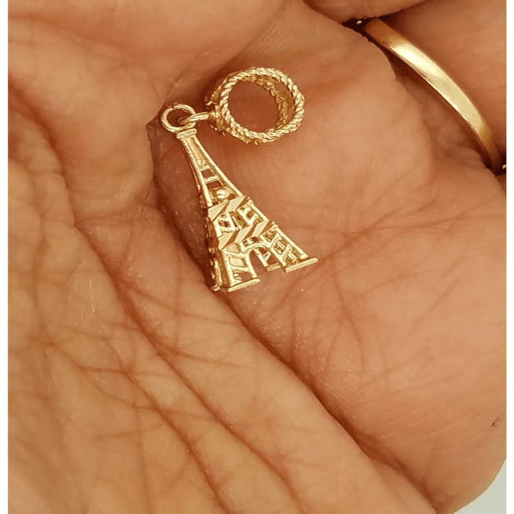 14K Yellow Gold Eiffel Tower Charm Small 3D Pendant