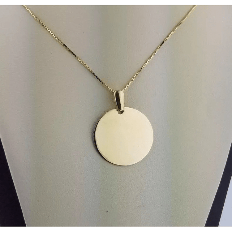 14K Solid Yellow Gold Small Round Circle Disc Pendant Charm