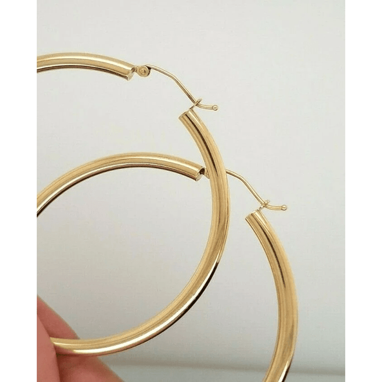 14k Yellow Gold 3MM Earrings Snap Closure Hoops 2.25 Inches 4 Grams