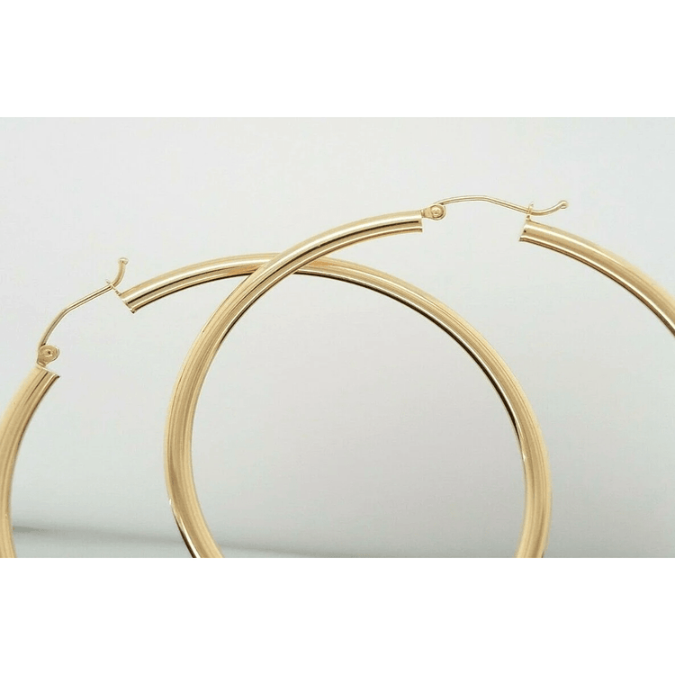 14k Yellow Gold 3MM Earrings Snap Closure Hoops 2.25 Inches 4 Grams