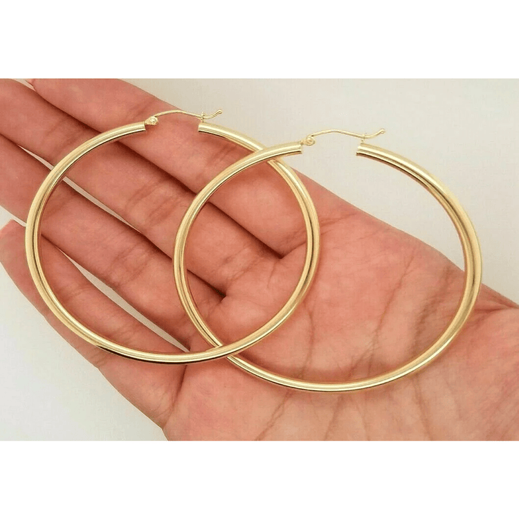 14k Yellow Gold 3MM Earrings Snap Closure Hoops 2.25 Inches 4 Grams