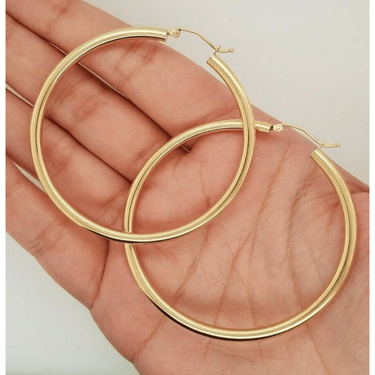 14k Yellow Gold 3MM Earrings Snap Closure Hoops 2.25 Inches 4 Grams