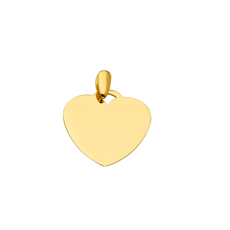 14K Solid Yellow Gold Small Engraveable Heart Pendant Charm