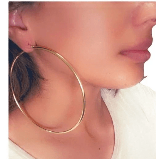 14k Yellow Gold 3MM Earrings Snap Closure Extra Large Hoops 4 Inches 9 Grams