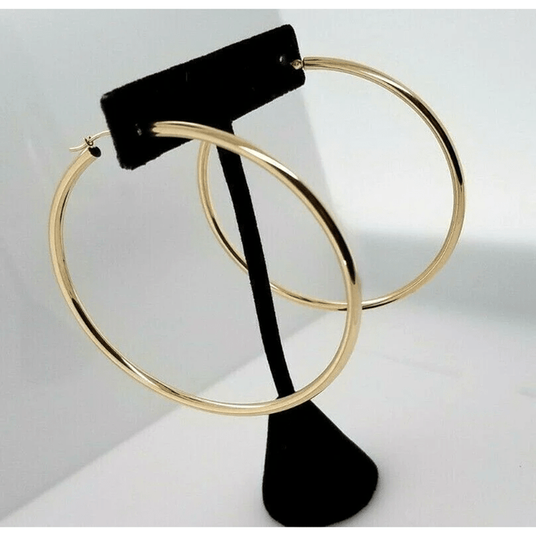 14k Yellow Gold 3MM Earrings Snap Closure Hoops 2.7 Inches 7.2 Grams