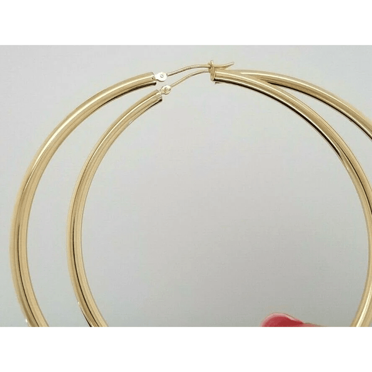 14k Yellow Gold 3MM Earrings Snap Closure Hoops 2.7 Inches 7.2 Grams